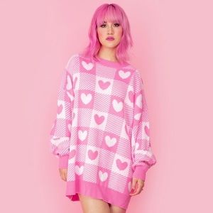 💖NEVER WORN NO LONGER MADE Gingham Heart OVERSIZED sweater by Chrissa Sparkles